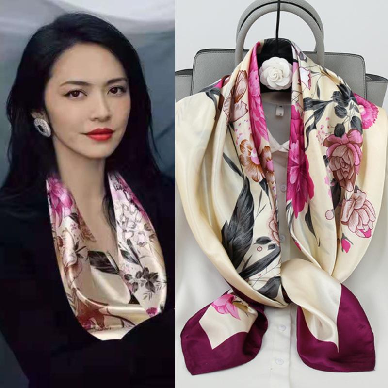 90 см модный платок шейные шарфы женские квадратные шали обертывания бандана головной платок для дам