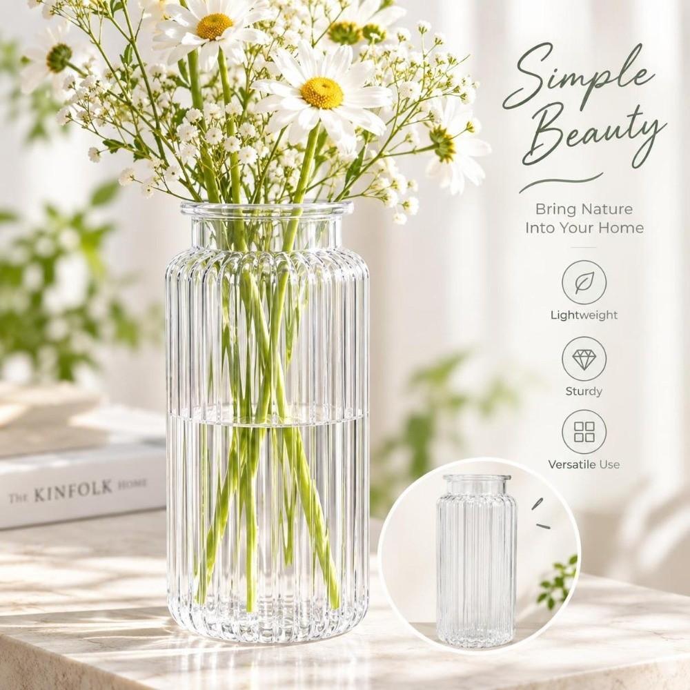 Ribbed Design Flower Vase Unbreakable Plastic Flower Arrangement Cylinder Vases Home Decoration