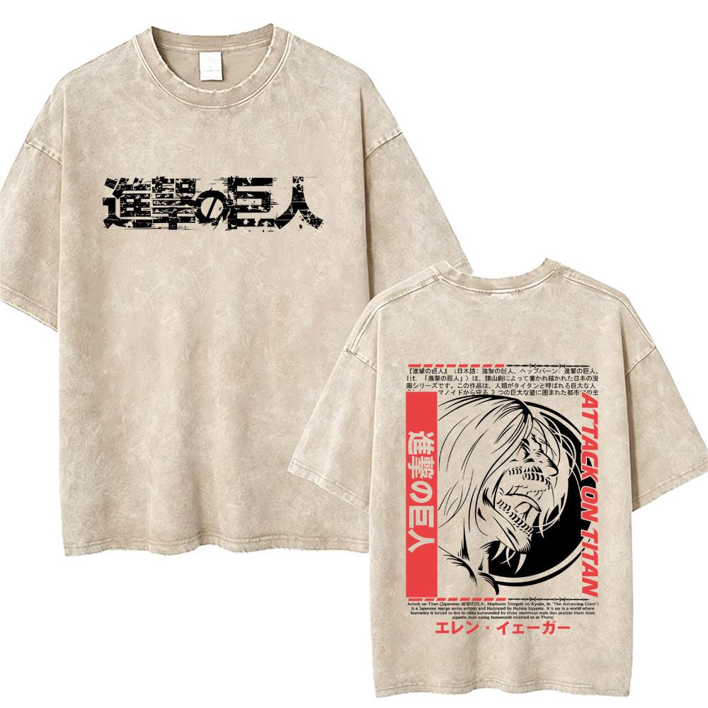 Washed Vintage Anime Attack on Titan Annie Leonhart Merch Tshirt Men Women Clothing Manga Harajuku Oversized T Shirt Streetwear