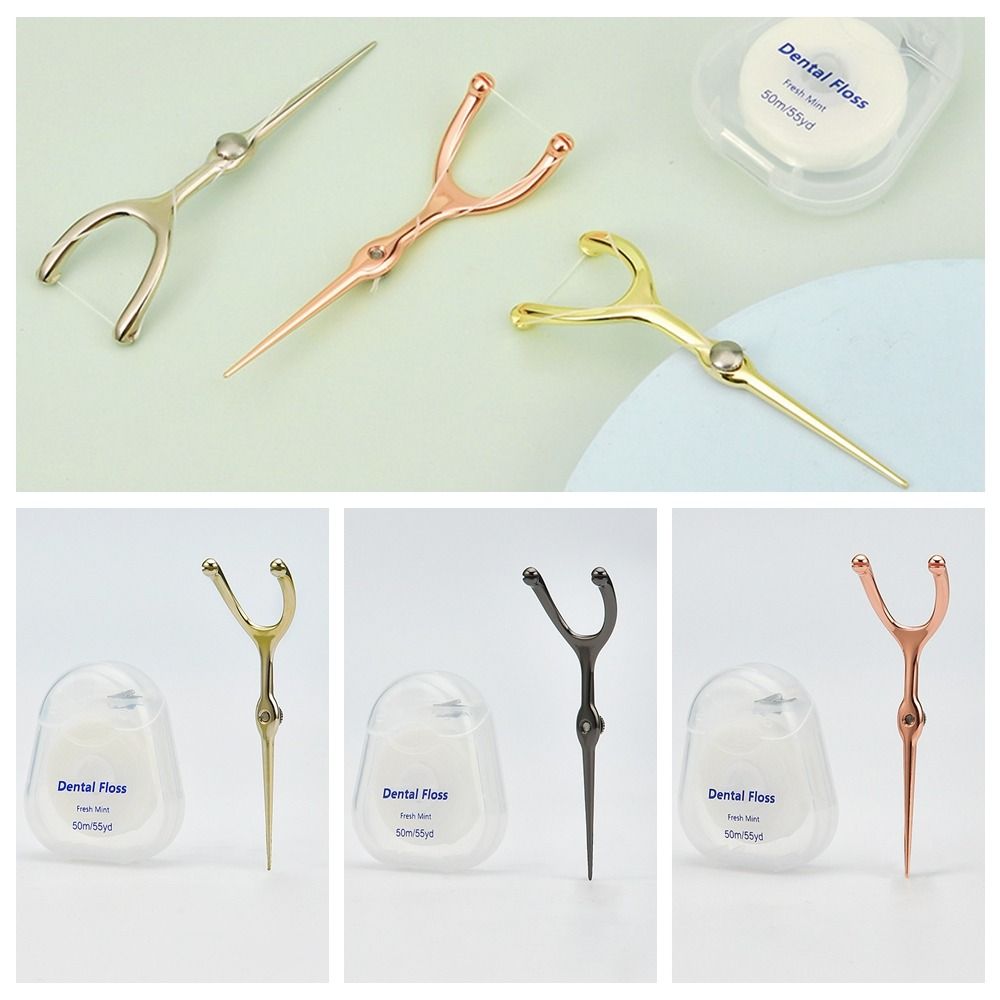 Reusable Stainless Steel Toothpick Set Handle Flossing Holder Simple 50M Tooth Flossing  Household