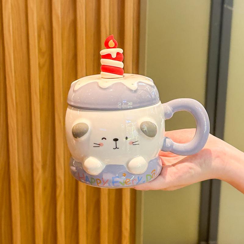 Супер милая керамическая кружка для торта с крышкой и ложкой, офисная кружка для кофе, парная кружка для молока и завтрака, подарок на день рождения