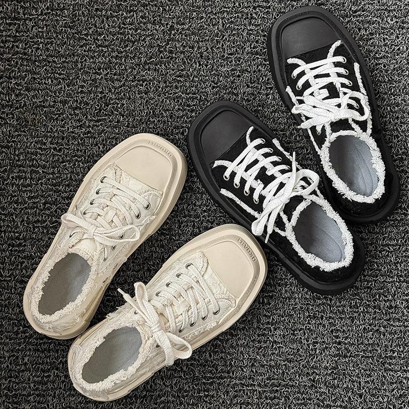 58106 нишевые оригинальные парусиновые туфли с квадратным носком для мужчин и женщин, для пар, на толстой подошве, белые, повседневные, универсальные, кеды