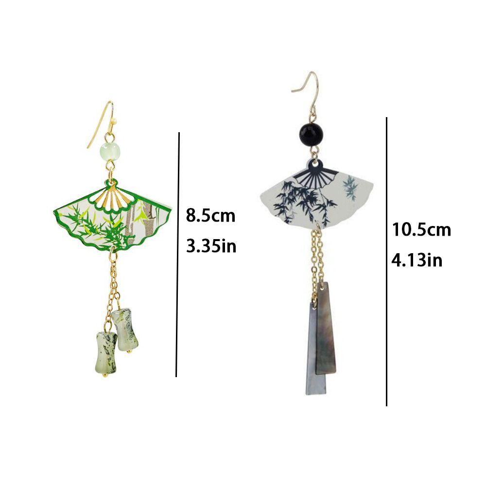 Leaf Fan Shaped Drop Earrings Tassel Exaggerated Long Earrings Chinese Style Earrings  Party