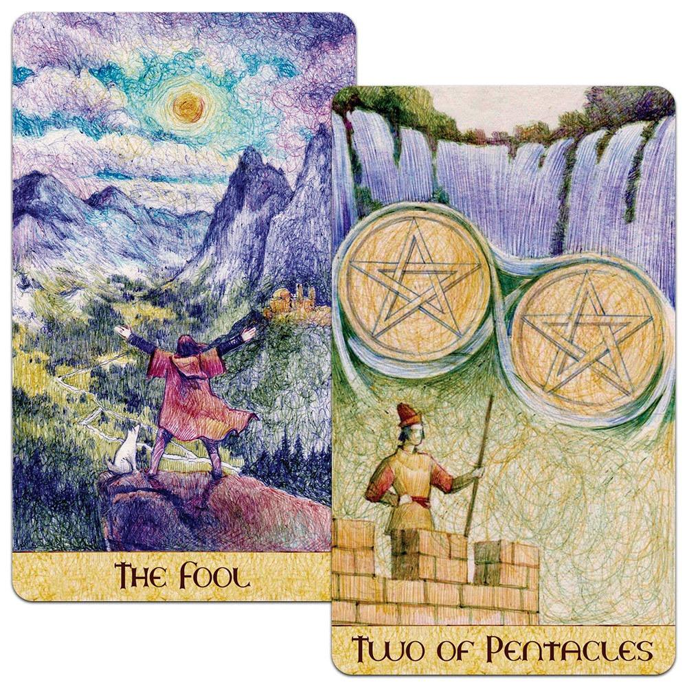 Таро «Сад Фэнтези» 10,3*6 см, 78 карт в системе Райдера-Уэйта, выполненных шариковыми ручками восьми цветов