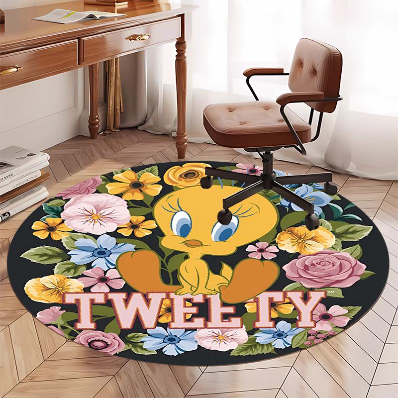 Tweety Printed Round Rug Carpet Chair Rug Area Rug Entryway Doormats,for Office Chair Living Room Bedroom Kitchen Room.
