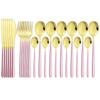 Pink Gold Cutlery Set 18/10 Stainless Steel Dinnerware Set 24Pcs/Set Knives Fork Spoon Dinner Flatware Set Kitchen Tableware Set