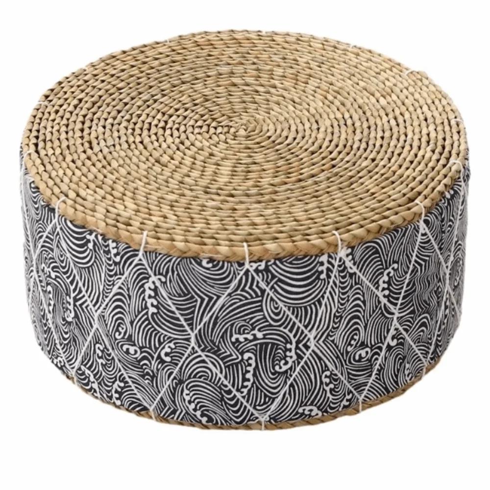 Hand-Woven Floor Cushion Portable Design Round Shape Zafu Cushion Natural Straw Durable Material Woven Stool Meditation Use