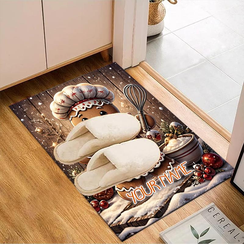 1PC Custom Name Gingerbread Chef's Winter Delight Theme Floor Mat Ideal for Living Room, Game Rooms, Office, Bedroom,Floor Mat Playful Design91