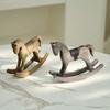 Wooden Rocking Horse Figurine Vintage Wood Carving Pony Statue Sculpture Home Office Desktop Decoration Ornament
