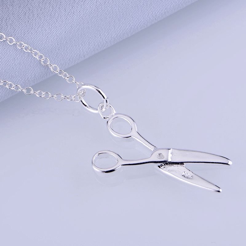 925 Sterling Silver Necklace ,925 Silver Pendant Fashion Jewelry ,Scissor Cute Shiny /Gexaowea Hwfaqnma Lq -P102