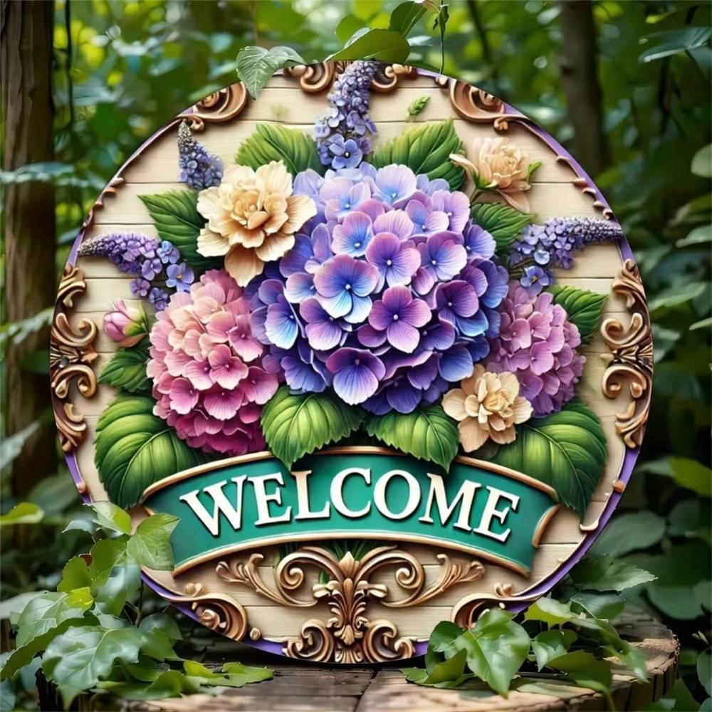 Винтажное металлическое настенное искусство «Гортензия», Декор для фермерского дома, Круглая вывеска-венок