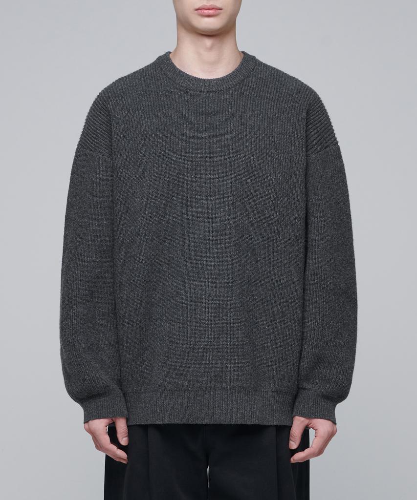 MUSINSA STANDARD Oversized Ribbed Crew Neck Knit [Medium Grey]