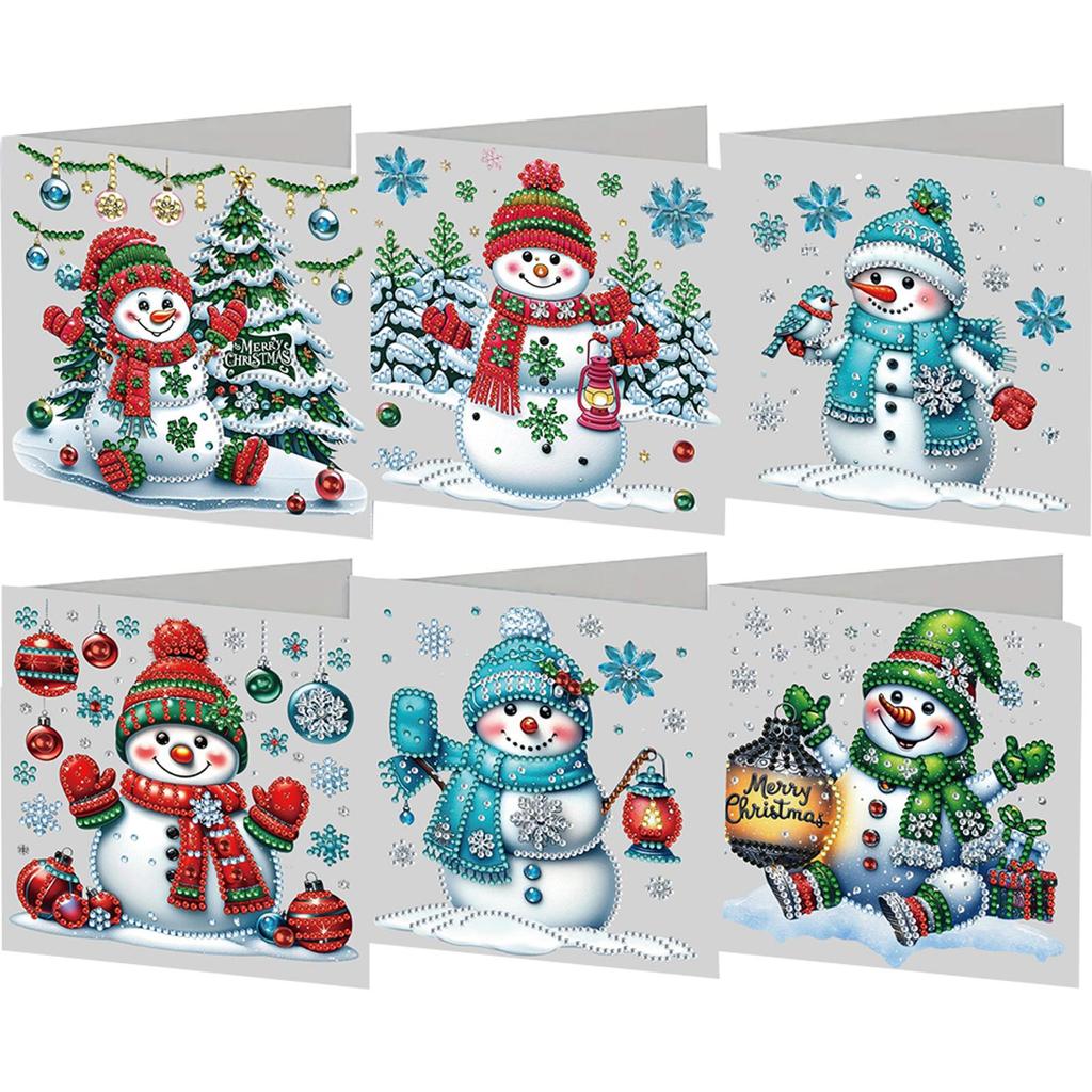 6PCS DIY Rhinestone Diamond Art Mosaic Postcards Xmas Designs Diamond Art Handmade Cards Thank You Cards and Holiday Blessings