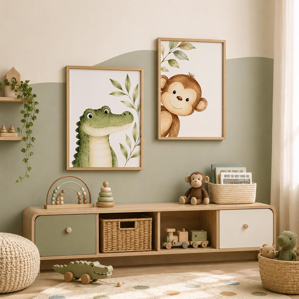 Watercolor Safari Animals Wall Art Cute Jungle Canvas Painting Poster Prints For Kids Room Nursery Decor