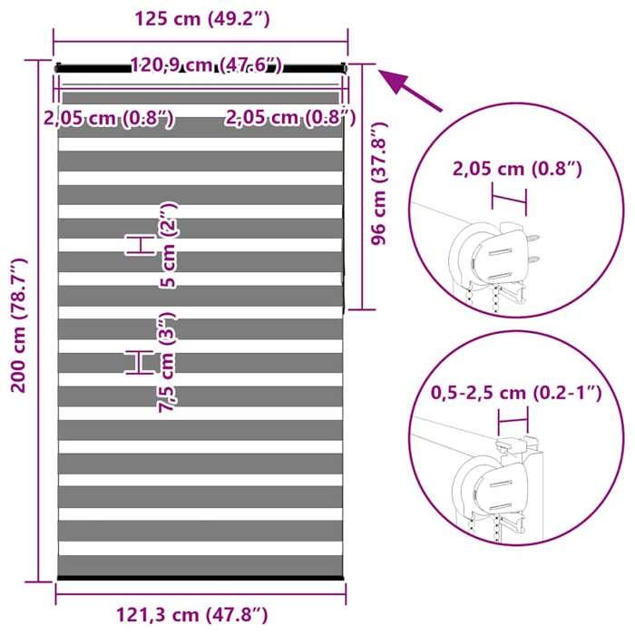 VidaXL Store zèbre gris clair largeur du tissu 120,9 cm polyester, store à enrouleur zébré, store zébré pour fenêtre, store 4014474