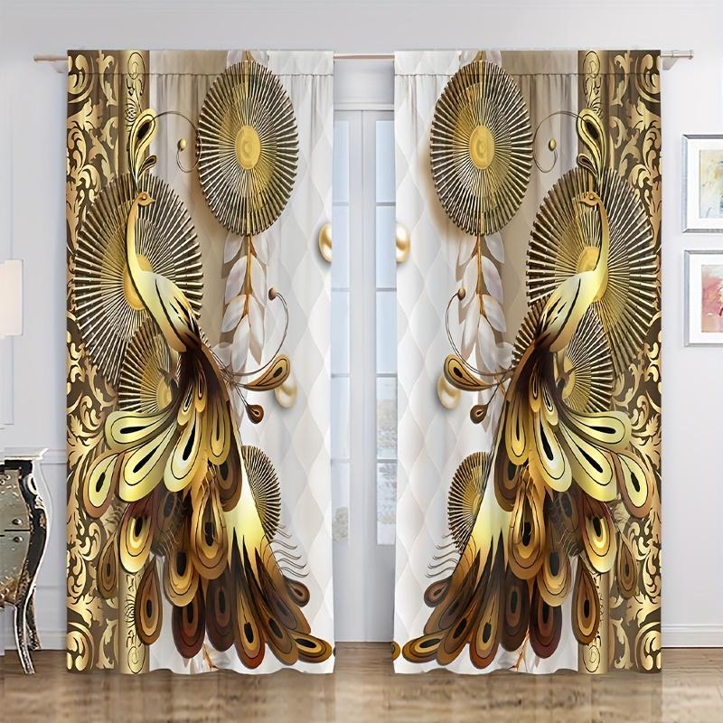 2pcs European Golden Retro Elements Curtain Decorative Window Drape Window Treatments For Bedroom Living Room Home Decor