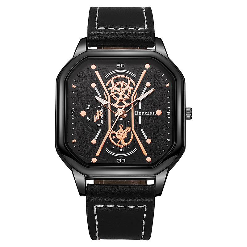 Fashion Square Big Dial Men Watches Luxury Leather Strap Sport Quartz Watch Casual Man Wristwatch Clock Gifts Montre Homme