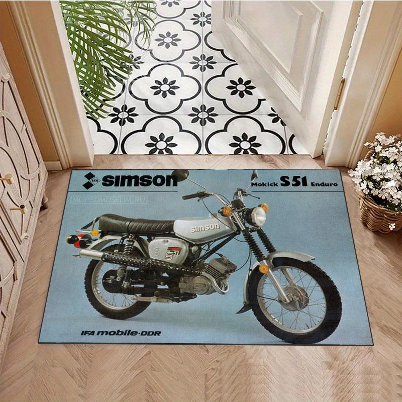 Simson Vintage Motorcycle Rug, suitable for living room, bedroom, game room, computer room and home décor.