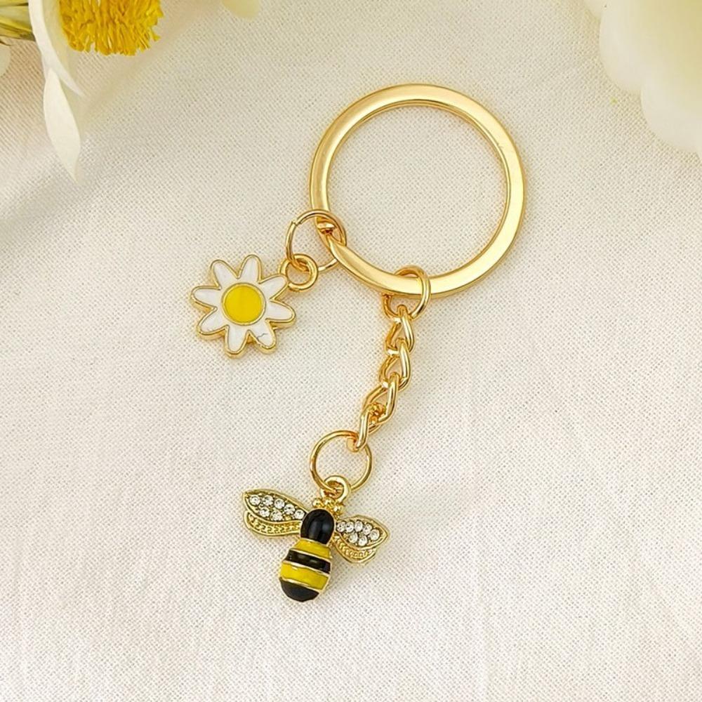 Брелки для ключей Cartoon Garden, мини-подвеска из металла и эмали, креативный брелок для ключей в виде цветка пчелы для женщин и мужчин