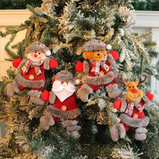 4 шт. Рождественские украшения плюшевый снеговик Санта лось медведь кукла фигурка зимние подвесные украшения для рождественской елки домашний декор