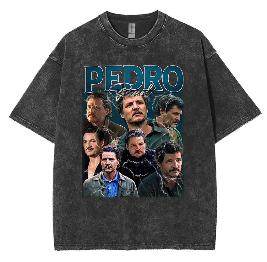 Limited Pedro Pascal Actor Washed Vintage T Shirt Men Women Casual Oversized Tshirt Fashion High Quality Cotton Tees Streetwear