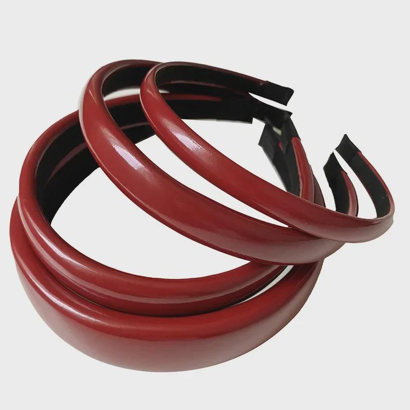 2024 Ретро Красный Кожаный Обруч Для Волос Для Женщин - Дизайн Высокий Череп, Аксессуар Для Умывания Лица, Элегантная Отбеливающая Заколка Для Волос