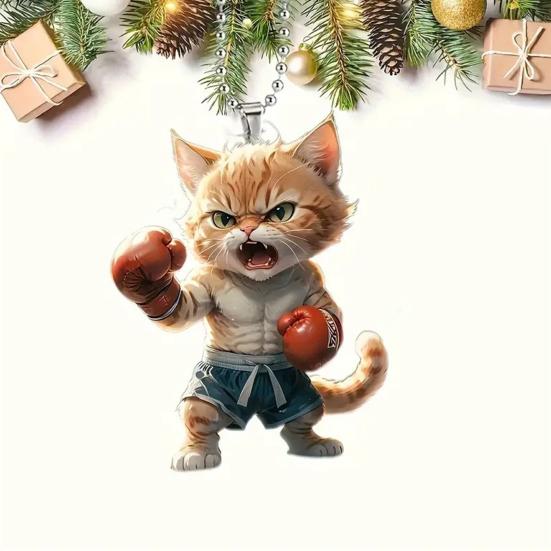 Акриловый кулон в виде кота-боксера с ремешком, легко подвешивается, зеркало заднего вида в форме кота-боксера