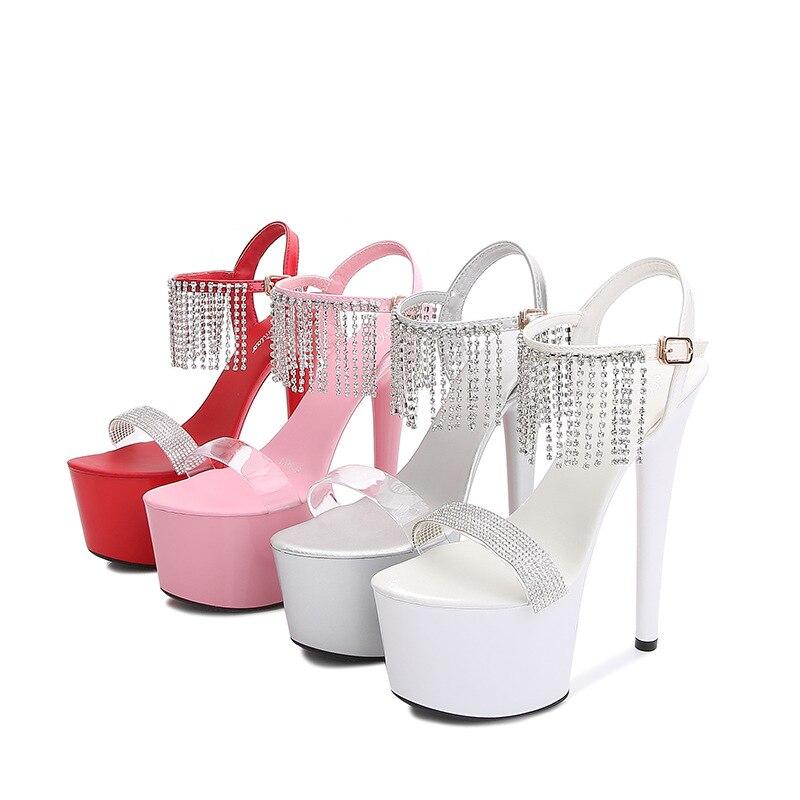 Женские туфли на шпильке, пикантные модные сандалии с пайетками и бахромой, серия 181, каблук 16,5 см, платформа 7 см, LFD