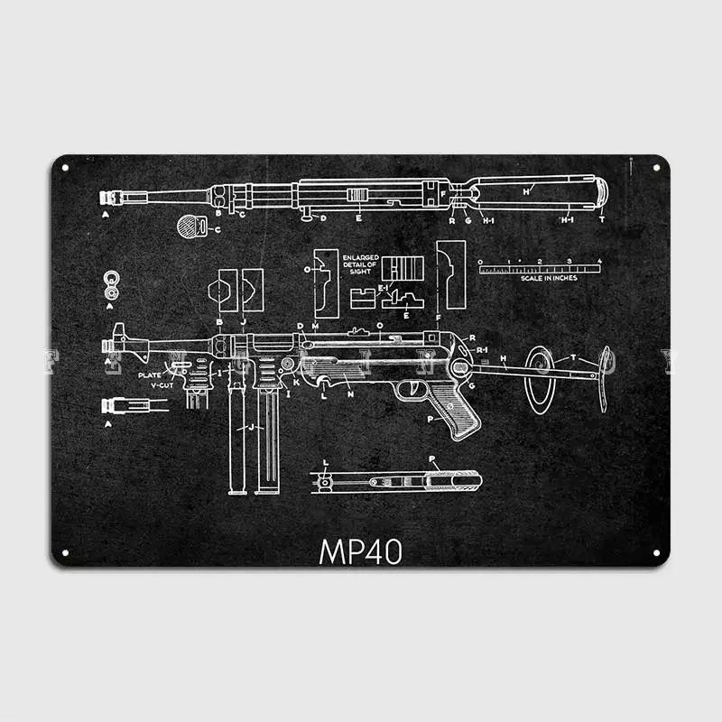 Металлическая табличка Mp40 Настенный декор Пещерный настенный дизайн Таблички Жестяная табличка Постеры