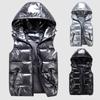 Autumn Winter Clothing Hoodies Men's Sleeveless Jacket Reflective Silver Colorful Down Jacket Casual Hooded Coat Vest  For Men Vest Clothing