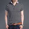 Summer New Youth Men's Korean Thin Short Sleeved T-shirt Panelled Lapel Button Patchwork Print Stripes Fashion Casual Cotton Top