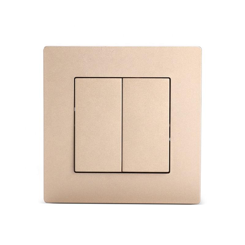 Bright Golden Color European Type Wall Light Switch 2 Gang 1 Way 2 Way Rocker Button Switch