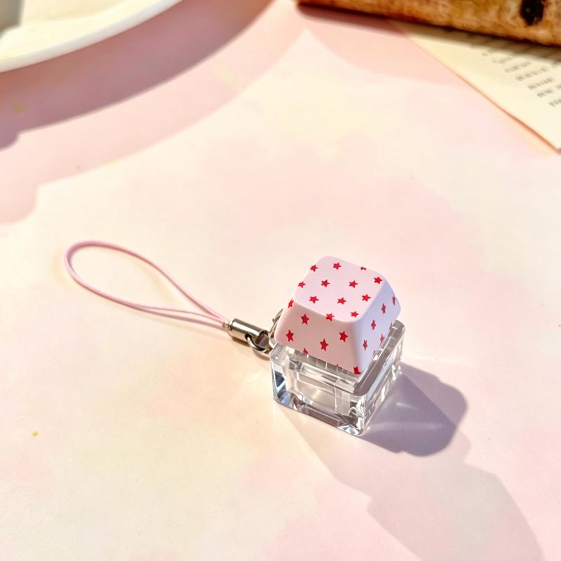 Stress Relief Fidget Keychain Cute Star Print Keyboard Shaped Portable Sensory Toy for School Backpack Pendants