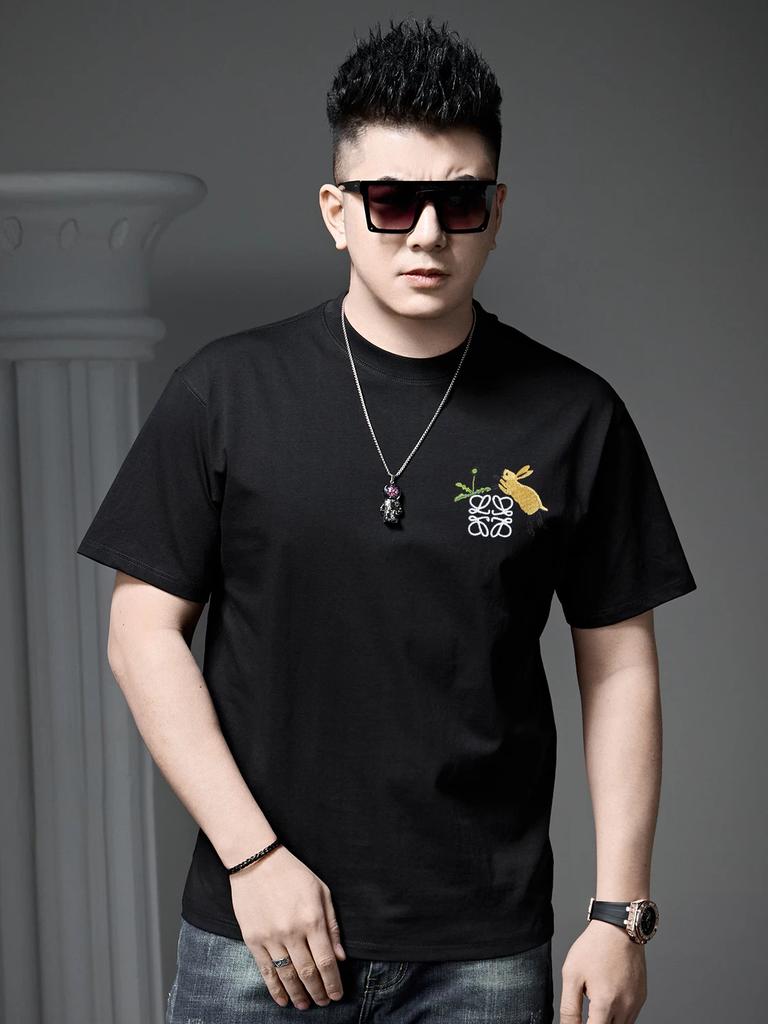 European Trendy Brand Pure Cotton Short-Sleeve T-Shirt for Men, Summer 2026 New Fashion Embroidered Tee, Half-Sleeve Top, Base Shirt