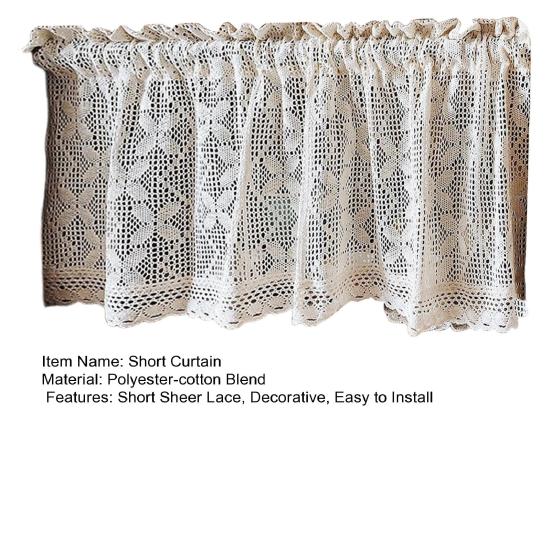 Фермерский Рустик Короткая Занавеска Светофильтрующая Винтажная Прозрачная Кружевная Занавеска для Шкафа Бохо Кухня Столовая Маленькое Окно Кулиска Вязаная Крючком Занавеска