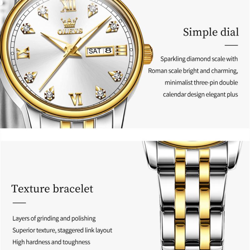 OLEVS Женские часы Модные часы Двухдневный календарь с ночным светом Водонепроницаемые кварцевые часы высокого класса
