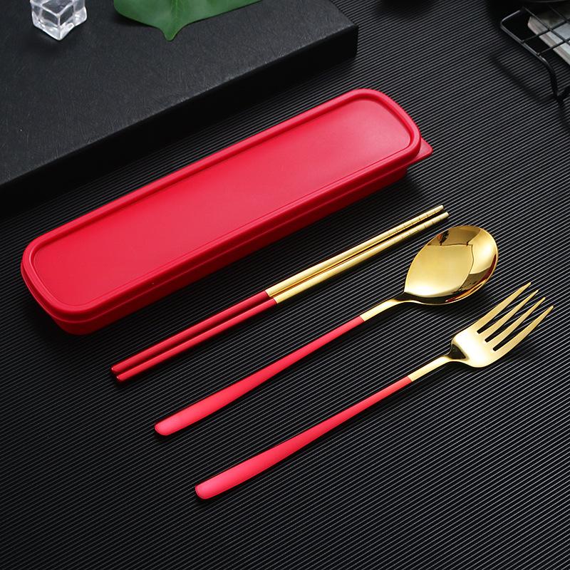 4 шт., дорожный набор столовых приборов, набор многоразовой посуды из нержавеющей стали 18/8 с футляром, портативная посуда, набор вилок, ложек и палочек для еды