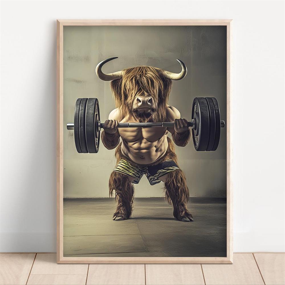 Bodybuilding Raccoon Print Poster Funny Gym Wall Art Canvas Painting Animal Workout Art Canvas Painting Poster Gym Decor