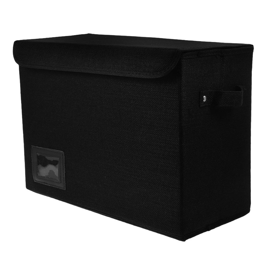 Black Collapsible Comic Book Storage Box Foldable Sturdy Linen Organizer with Handle Lid Card Slot for Comics Clothes Files