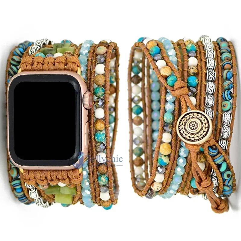 Ремешок Bohemia для Apple Watch Ultra Ремешок 49 мм 44 мм 45 мм 41 мм 42 мм 38 Ручной работы Браслет из натуральных бусин Iwatch Серия 8 7 6 Se 5 3