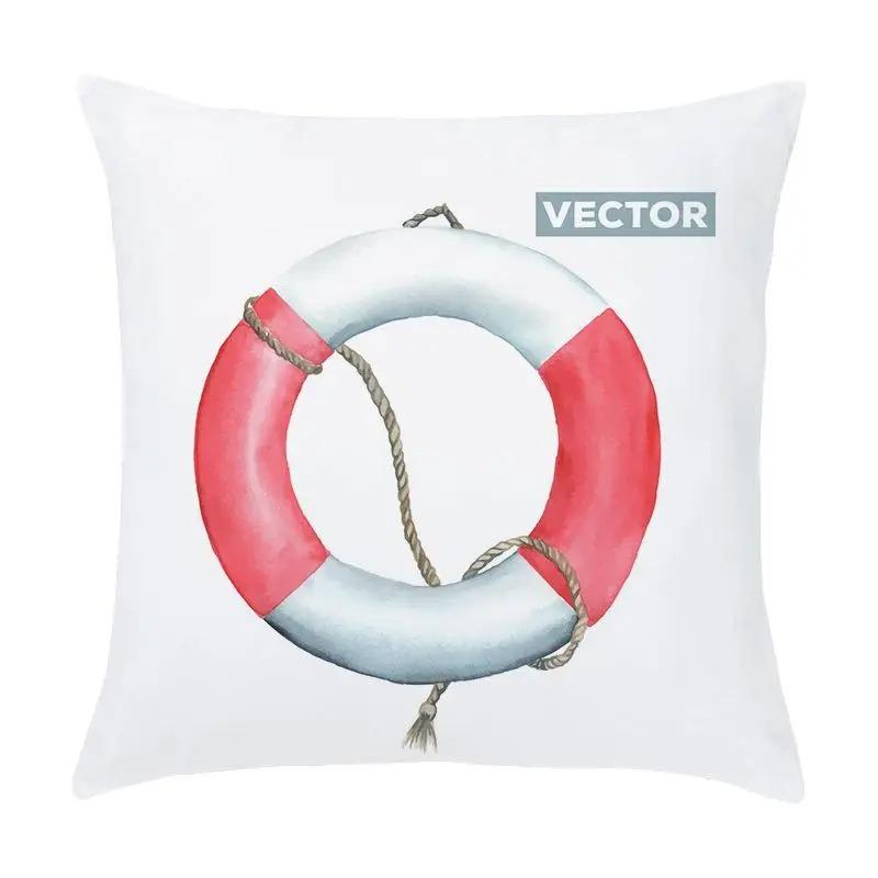 Cartoon Nautical Series Hot Air Balloon Lighthouse Print Pillow Cover Home Room Office Seat Living Room Sofa Cushion Cover