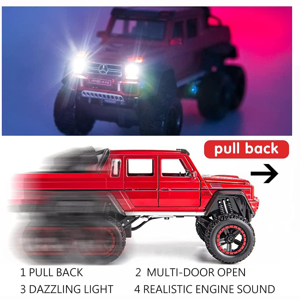 Масштаб 1/22 Benz G63 AMG 6x6 V12, внедорожная черная модель пикапа, игрушечный автомобиль из цинкового сплава со звуком и светом для детей, подарок для мальчиков и девочек