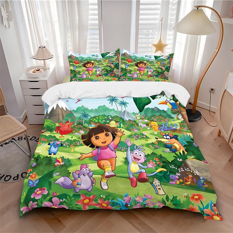 Dora'S Colorful Adventure Print 3Pcs Bedding Setduvet Cover With 2 Bedropillowcase Home Birthday Gift