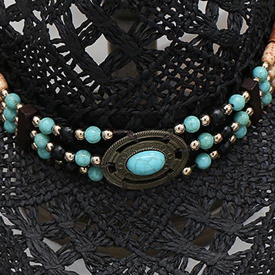 Hat with Decorative Bands Hollow Ultralight Breathable Design Cowgirl Woven Sun