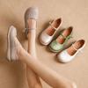 Spring and Summer Women's Chinese Style Mary Jane Flats Wide Toe Shoes Ladies Soft Loafers Split Leather Shallow Shoes Mom Nurse Flats Woman Moccasin