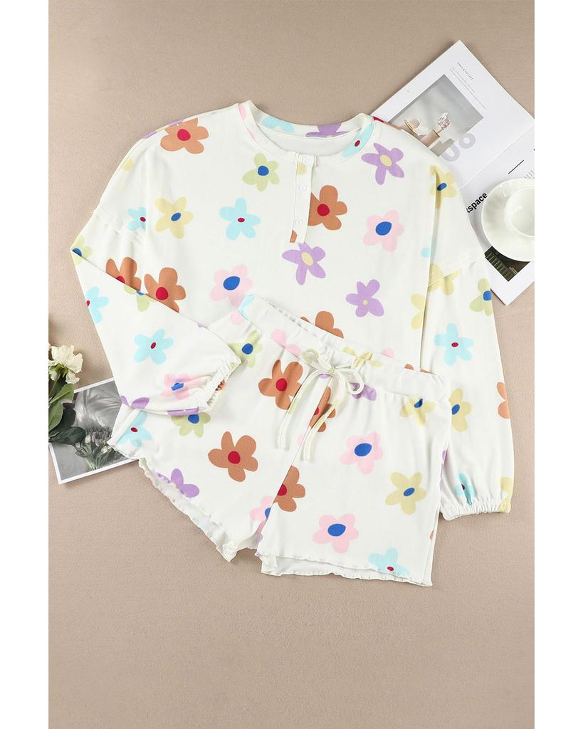 Azura Exchange Floral Henley Top and Shorts Set