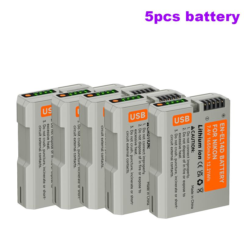 EN-EL14 1650mAh USB Type C EN-EL14a EN EL14 Battery for Nikon Df D5500 D5600 D3400 D3500 D5100 D5200 D5300 D3100 D3200 D3300