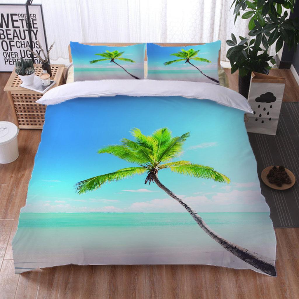 Комплект постельного белья с принтом «Пляж с кокосовыми пальмами» и 3D-принтом, мягкое одеяло, наборы пододеяльников для дома, размер «королева-королева», детская комната для девочек, декор