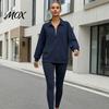 Women Waffle Sweatshirt Half-zip Sweatshirt, Long Sleeve Pullover Top with Kangaroo Skin Friendly Pocket, Loose Fit Casual Lapel for Fall Winter