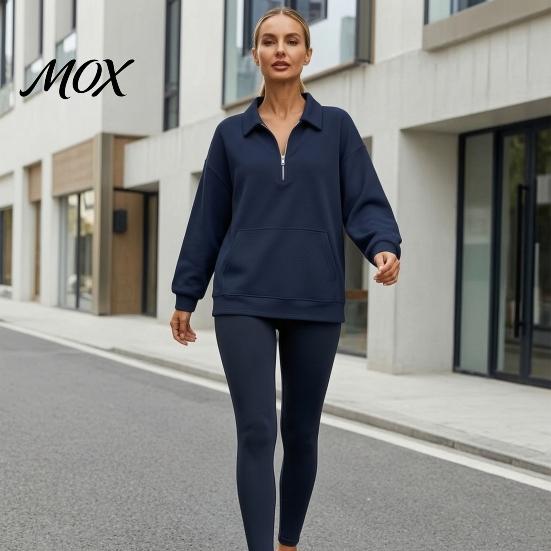 Women Waffle Sweatshirt Half-zip Sweatshirt, Long Sleeve Pullover Top with Kangaroo Skin Friendly Pocket, Loose Fit Casual Lapel for Fall Winter